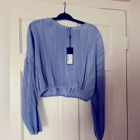 Gianni Bini Blue Pleated Crew Neck Blouse and  pant set - Picture 7 of 9